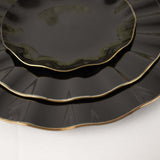 6inch Black Heavy Duty Disposable Salad Plates with Gold Ruffled Rim, Disposable Dessert Dinnerware