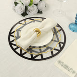 6 Pack Black Laser Cut Geometric Triangle Cardboard Dining Table Mats, Round Disposable Placemat