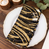 Black Gold Wave Embroidered Sequin Mesh Dinner Napkin, Reusable Decorative Napkin