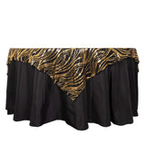 72x72inch Black Gold Wave Mesh Square Table Overlay With Embroidered Sequins