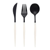 24 Pack | 8inch Black With Ivory Handle Silverware Set, Modern Premium Plastic Utensil Set