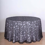 120inch Black Sequin Leaf Embroidered Seamless Tulle Round Tablecloth