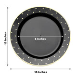 10 Pack | 10inch Black With Gold Dot Rim Plastic Dinner Plates, Round Disposable Tableware Plates