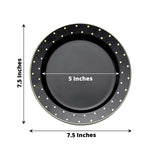 7.5inch Black With Gold Dot Rim Plastic Dessert Plates, Round Salad Disposable Tableware Plates