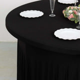 6ft Black Wavy Spandex Fitted Round 1-Piece Tablecloth Table Skirt, Stretchy Table Cover Ruffles