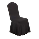 Black Ruffle Pleated Skirt Banquet Spandex Chair Slipcover, 1-Piece Stretch Fitted Chair Cover