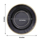 25 Pack | 8inch Black Sunray Gold Rimmed Dessert Appetizer Paper Plates, Disposable Party Plates