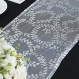 12x108inch Sparkly Silver Leaf Vine Sequin Tulle Table Runner