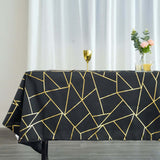 60"x102" Black Rectangle Polyester Tablecloth With Gold Foil Geometric Pattern