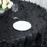 132inch Black 3D Leaf Petal Taffeta Fabric Round Tablecloth
