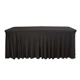 6ft Black Wavy Spandex Fitted Rectangle 1-Piece Tablecloth Table Skirt