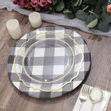 10 Pack | 13inch Black / White Buffalo Plaid Disposable Charger Plates