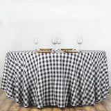 Buffalo Plaid Tablecloth | 120 inch Round | White/Black | Checkered Gingham Polyester Tablecloth