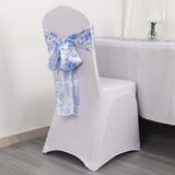 5 Pack White Blue Satin Chair Sashes in French Toile Floral Pattern