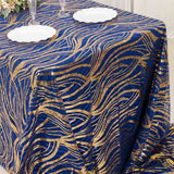 90x156inch Royal Blue Gold Wave Mesh Rectangular Tablecloth With Embroidered Sequins