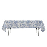 60x102inch White Blue French Toile Polyester Tablecloth Floral Table Cloth for Dining Tables