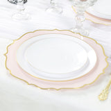 10 Pack Blush Economy Plastic Charger Plates With Gold Scalloped Rim