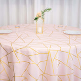 120inch Blush/Rose Gold Round Polyester Tablecloth With Gold Foil Geometric Pattern