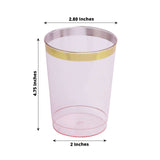 25 Pack 10oz Blush Crystal Plastic Party Cups With Gold Rim, Disposable Drink Tumbler