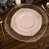 10 Pack | 8inch Blush Rose Gold Leaf Embossed Baroque Plastic Salad Dessert Plates