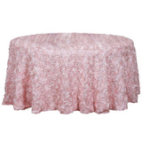 120inch Blush / Rose Gold Grandiose 3D Rosette Satin Round Tablecloth#whtbkgd