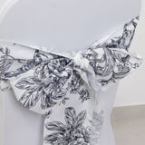 Polyester Chair Sashes White Black French Toile Floral Design