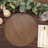 6 Pack Brown 13inch Disposable Charger Plates With Walnut Wood Design, Round Paper Serving Plates