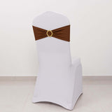 5 Pack Cinnamon Brown Spandex Chair Sashes with Gold Diamond Buckles, Elegant Stretch Chair Bands