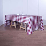 60"x126" White Burgundy Buffalo Plaid Rectangle Tablecloth, Checkered Polyester Tablecloth