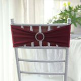 5 pack | 5"x14" Burgundy Spandex Stretch Chair Sash with Silver Diamond Ring Slide Buckle