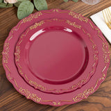 10 Pack | 7inch Burgundy With Gold Vintage Rim Disposable Salad Plates