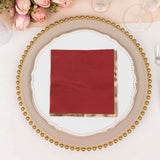 50 Pack Soft Burgundy 2 Ply Disposable Cocktail Napkins with Gold Foil Edge, Paper Beverage Napkins 