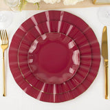 Burgundy Heavy Duty Disposable Salad Plates with Gold Ruffled Rim, Disposable Dessert Dinnerware