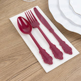 72 Pack Burgundy Plastic Silverware Set in Baroque Style, Heavy Duty Disposable Forks