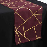 9ft Burgundy With Gold Foil Geometric Pattern Table Runner