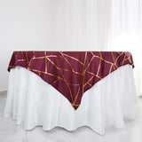 54"x54" Burgundy Polyester Square Overlay With Gold Foil Geometric Pattern