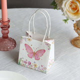 12 Pack Pink Glitter Butterfly Paper Favor Bags With Handles, Floral Print White Gift Bags