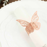 12 Pack | Metallic Rose Gold Laser Cut Butterfly Paper Napkin Rings, Chair Sash Bows