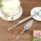 2 Set | Stainless Steel Knife and Server Party Favors Set With Clear Acrylic Handle | Free Gift Box 