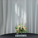 4ft Crystal 9-Arm Cluster Glass Taper / Pillar Square Candle Stand, Hurricane Candle Holder Floral
