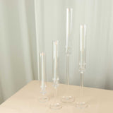 Set of 4 Clear Acrylic Hurricane Candle Stands, Taper Candlestick Holders With Tall Chimney Tube