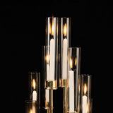 50inch Gold 10 Arm Cluster Taper Candle Holder With Clear Glass Shades Large Candle Arrangement