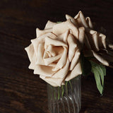 24 Roses | 5inch Champagne Artificial Foam Flowers With Stem Wire and Leaves