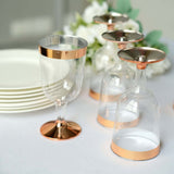 12 Pack | Clear 6oz Rose Gold Rim Plastic Wine Glasses Disposable Cups with Detachable Base