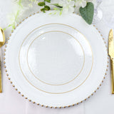 10 Pack | Clear Hammered 7inch Round Plastic Dessert Appetizer Plates With Gold Rim