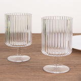 6 Pack Clear Reusable Plastic Wine Goblets with Vintage Ribbed Pattern, 12oz Short