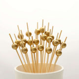 100 Pack | 4.5Inch Gold Pearl Bamboo Skewers Cocktail Picks, Stir Sticks, Eco Friendly