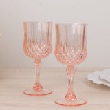 6 Pack 8oz Blush Crystal Cut Reusable Plastic Cocktail Goblets, Shatterproof Wine Glasses