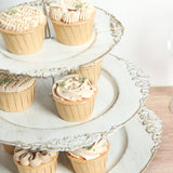 3-Tier Whitewashed Plastic Cupcake Tower Stand with Antique Gold Embossed Baroque Rim 13inch