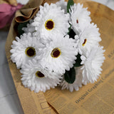 4 Bushes | White Artificial Silk Gerbera Daisy Flower Bouquets, 28 Daisies